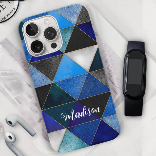 シックなブルーのターコイズグレー幾何学的 Case-Mate iPhoneケース