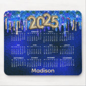 シックなブルーのユニコーン滴下きらめき2025カレンダー マウスパッド (正面)
