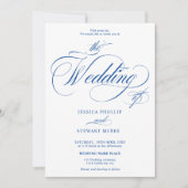 シックなブルーの白い全結婚体の 招待状 (正面)