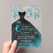 シックなブルーアクアクリスタルドリップキンセアニェラ アクリル招待状 (インサイチュ (ポータブル))