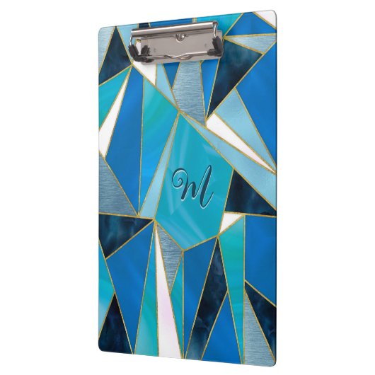 シックなブルーアクアティール(緑がかった色)抽象芸術幾何学模様 クリップボード (左)
