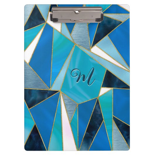 シックなブルーアクアティール(緑がかった色)抽象芸術幾何学模様 クリップボード (正面)