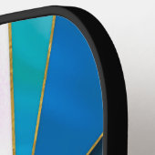 シックなブルーアクアティール（緑がかった色）抽象芸術幾何学模様 ピックルボールラケット (左詳細)