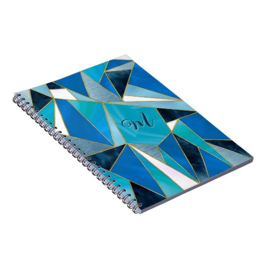 シックなブルーアクアティール（緑がかった色）抽象芸術幾何学的スケッチブック ノートブック (右側)