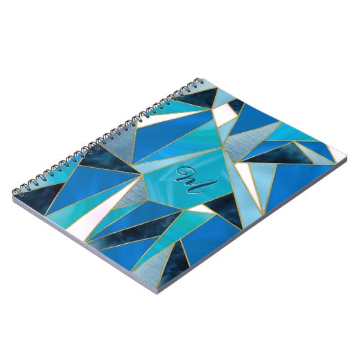 シックなブルーアクアティール（緑がかった色）抽象芸術幾何学的スケッチブック ノートブック (左側)