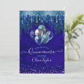 シックなブルーアクアドリップスグリッターバルーンキンセアニェラ 招待状 (スタンド正面)