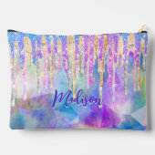 シックなブルーアクアユニコーンドリッピンググリッターモノグラム アクセサリーポーチ (裏面)