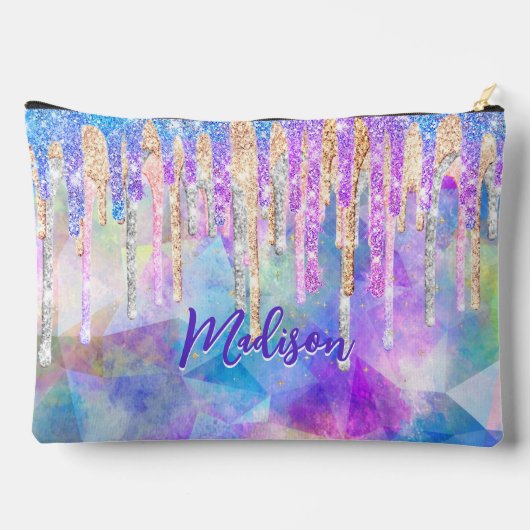 シックなブルーアクアユニコーンドリッピンググリッターモノグラム アクセサリーポーチ (裏面)