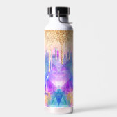 シックなブルーアクアユニコーンドリッピンググリッターモノグラム ウォーターボトル (左面)