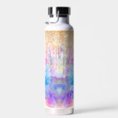 シックなブルーアクアユニコーンドリッピンググリッターモノグラム ウォーターボトル (右面)