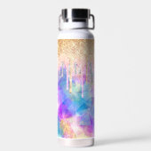 シックなブルーアクアユニコーンドリッピンググリッターモノグラム ウォーターボトル (背面)