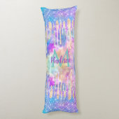 シックなブルーアクアユニコーンドリッピンググリッターモノグラム ボディピロー (裏面 (縦))