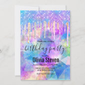 シックなブルーアクアユニコーンドリッピンググリッターモノグラム 招待状 (正面)