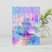 シックなブルーアクアユニコーンドリッピンググリッターモノグラム 招待状 (スタンド正面)