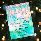 シックなブルーアクアユニコーンドリップスグリッタークリスマス 招待状