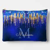 シックなブルーアクアユニコーン金ゴールドグリッタードリップスモノグラム アクセサリーポーチ (正面)