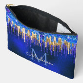 シックなブルーアクアユニコーン金ゴールドグリッタードリップスモノグラム アクセサリーポーチ (見開き)