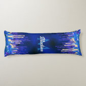 シックなブルーアクアユニコーン金ゴールドグリッタードリップスモノグラム ボディピロー (裏面)