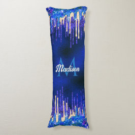 シックなブルーアクアユニコーン金ゴールドグリッタードリップスモノグラム ボディピロー