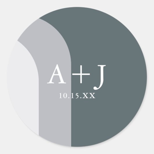 シックなブルーアーチズモノグラムとデ結婚ート ラウンドシール (正面)