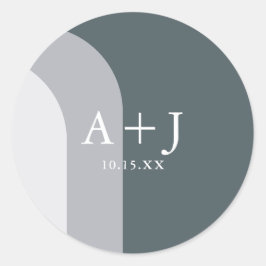 シックなブルーアーチズモノグラムとデ結婚ート ラウンドシール