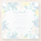 シックなブルーイエローフローラ結婚の感謝メッセージ ガラスコースター (裏面)