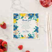 シックなブルーイエローフローラ結婚の感謝メッセージ スタンダードカクテルナプキン (インサイチュ)