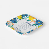 シックなブルーイエローフローラ結婚の感謝メッセージ ペーパープレート (傾斜あり)