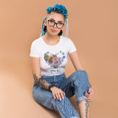 シックなブルーウォーターのカラーフローラハートフォトバレンタイン Tシャツ