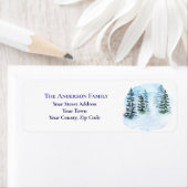 シックなブルーウォーターカラークリスマスツリー名アドレス ラベル (インサイチュ)