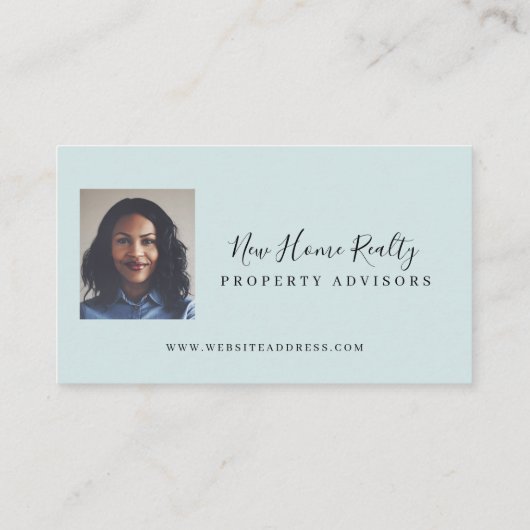 シックなブルーウォーターカラーフロントドア実在エステートフォト 名刺 (裏面)