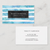 シックなブルーウォーター色のストライプ | 黒板 名刺 (正面/裏面)