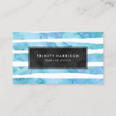 シックなブルーウォーター色のストライプ | 黒板 名刺 (正面)