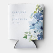 シックなブルーウォーター色フローラカスタムウェディング 缶クーラー (正面)