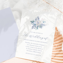 シックなブルーエアリー水彩フローラ写真 招待状