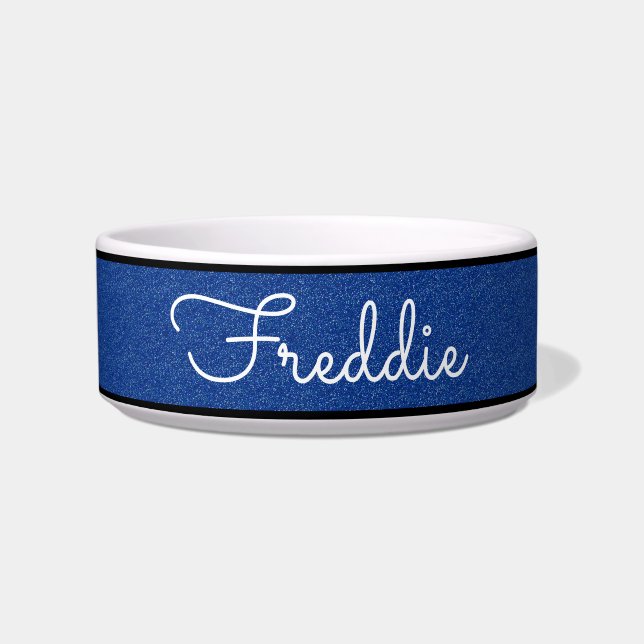 シックなブルーカスタマイズグリッターキャットボウル ボウル (正面)