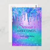 シックなブルーグラデーショングリッタードリップスクリスマス新年 ポストカード (正面/裏面)