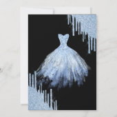 シックなブルーグリッタードリップスブルードレスブラック 招待状 (裏面)