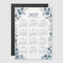 シックなブルーグリーン+ユーカリ2027マグネットカレンダー