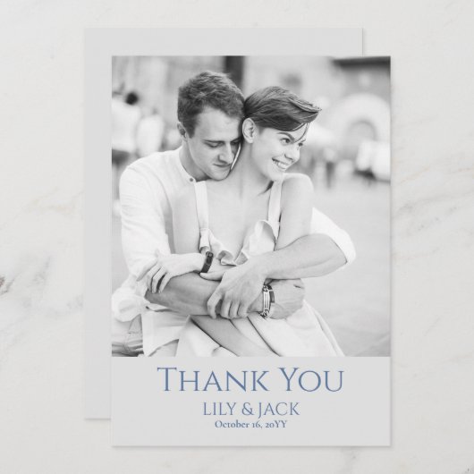 シックなブルーグレーフォトオーバーレイサンキューカード サンキューカード (正面/裏面)