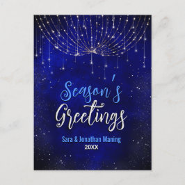 シックなブルーシルバーグリッタークリスマスライト新年 ポストカード