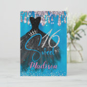 シックなブルーシルバーグリッタードリップスウィート16 招待状 (スタンド正面)