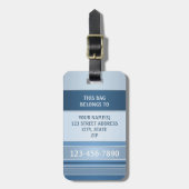 シックなブルーシルバーメタリックストライプラゲッジタグ ラゲッジタグ (正面縦)