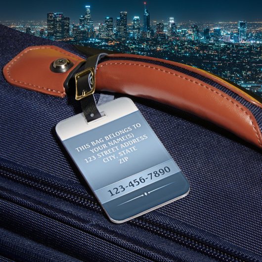 シックなブルーシルバーメタリックストライプラゲッジタグ ラゲッジタグ