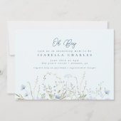 シックなブルースカイワイルドフラワーズボーイベビーシャワー 招待状 (正面)