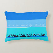 シックなブルーストライプ海波ビーチライフ アクセントクッション (正面)