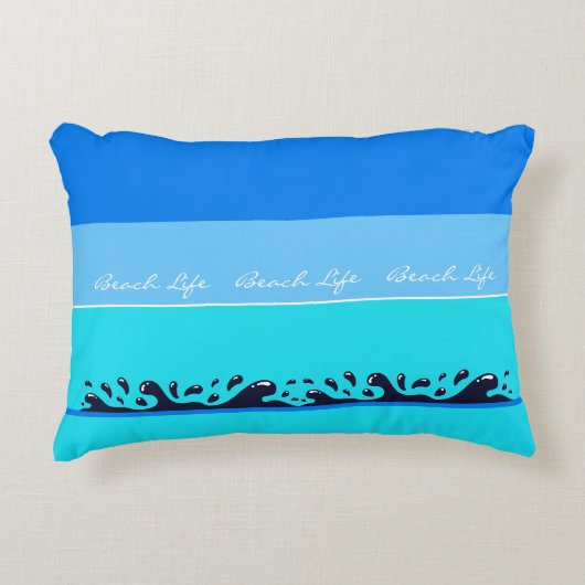 シックなブルーストライプ海波ビーチライフ アクセントクッション (正面)