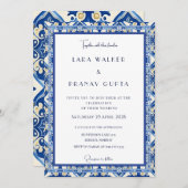 シックなブルータイル結婚ズエレガンス 招待状 (正面/裏面)