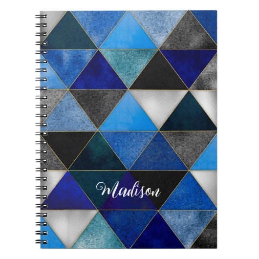 シックなブルーターコイズグレー幾何学スケッチブック ノートブック (正面)