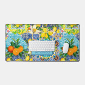 シックなブルーターコイズシチリアの柑橘系フローラタイル デスクマット (キーボード&マウス)